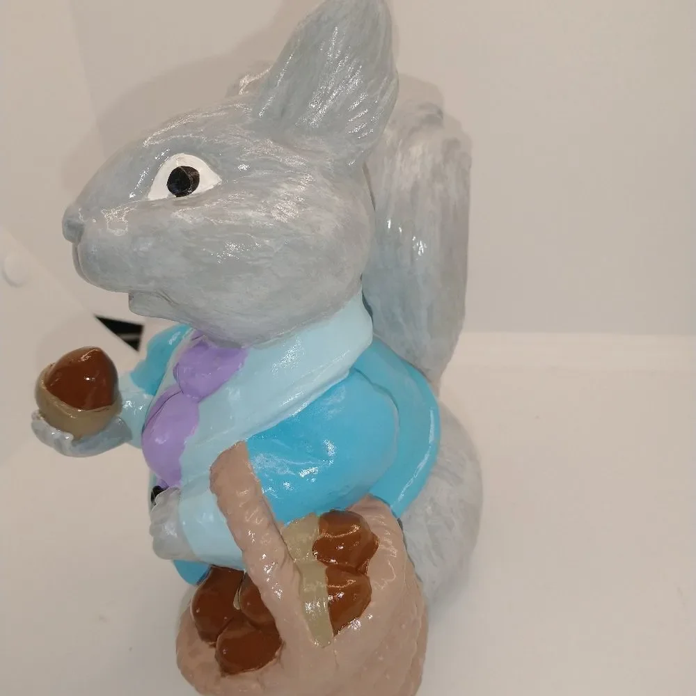 Hand Crafted Vintage Ceramic Squirrel with Acorns in a Basket